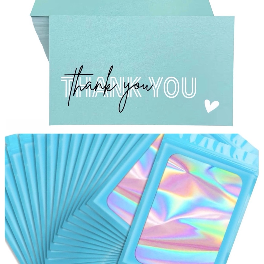 20 Resealable Bags & 20 Thank You Cards- Blue/Green NWT
